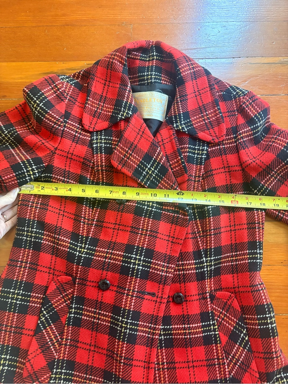 Pendleton Red and Black Plaid Wool Pea Coat - Picture 5 of 5